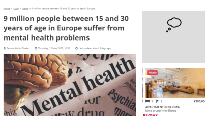 9 million people between 15 and 30 years of age in Europe suffer from mental health problems